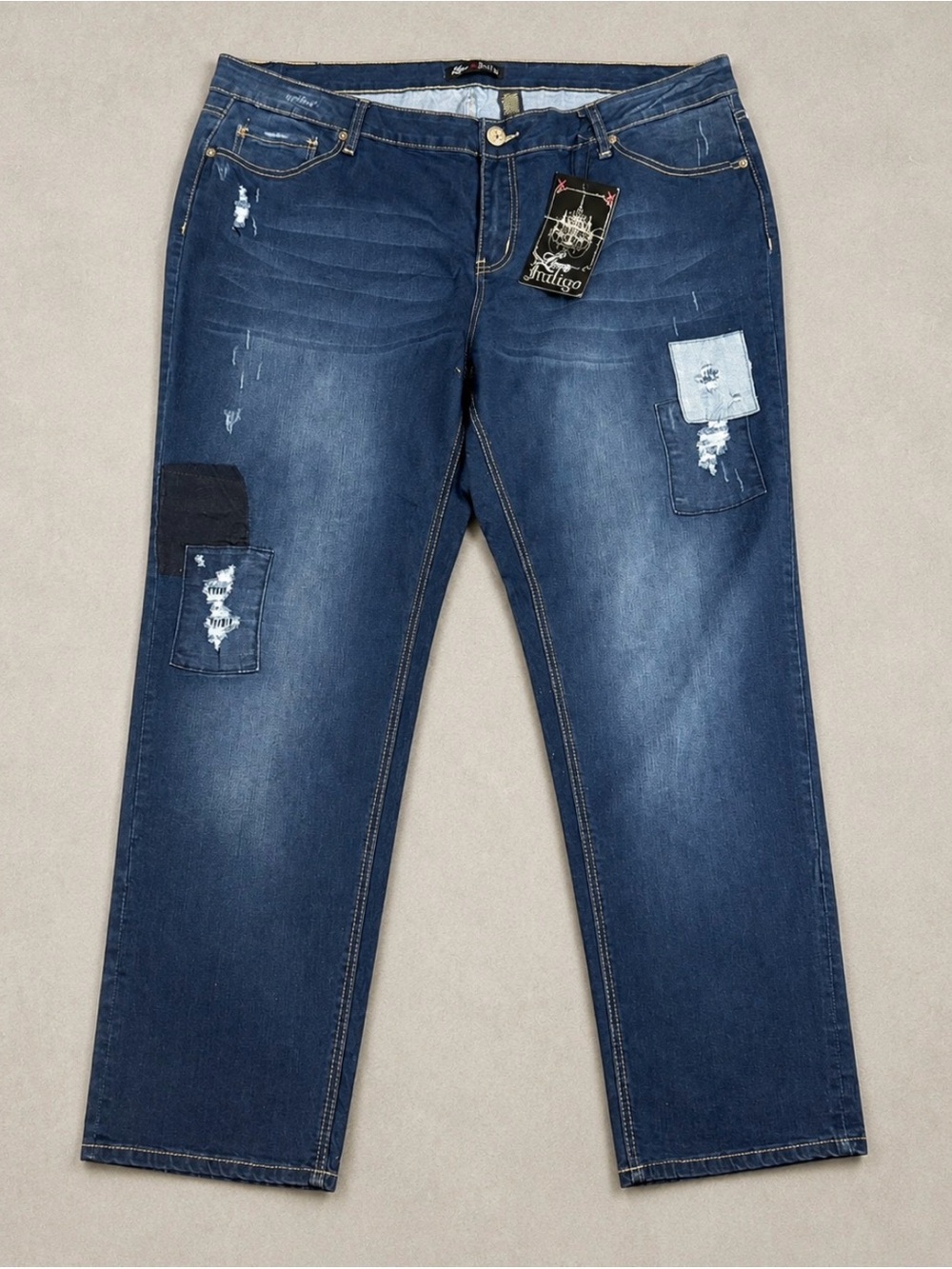 NWT Love x Indigo Patchwork Distressed Jeans Size 24 Y2K
